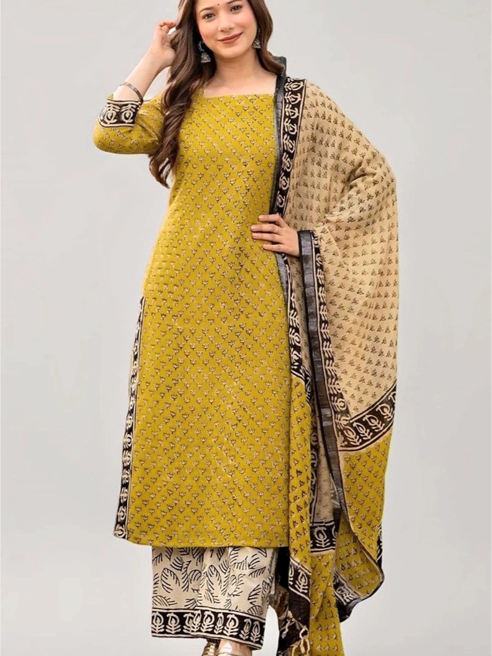 Indian Punjabi 100% cotton Amayra Floral Kurta Set in Yellow 4XL NWT